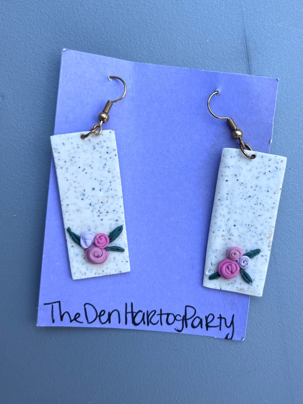 Handmade Pink Rose Speckled Rectangle Drop Earrings